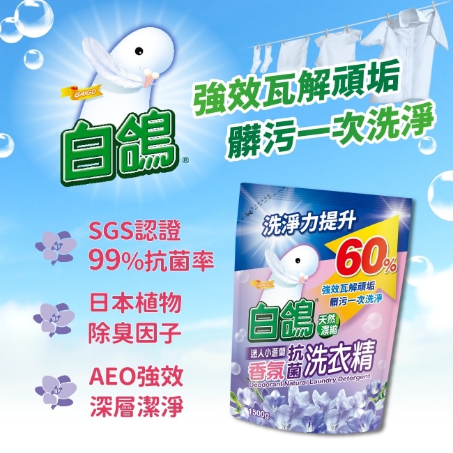 白鴿迷人小蒼蘭香氛抗菌洗衣精1500g image