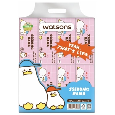 Watsons 屈臣氏 - 屈臣氏抽取式衛生紙100抽8包入(SSEBONGRAMA 躺平鴨) image