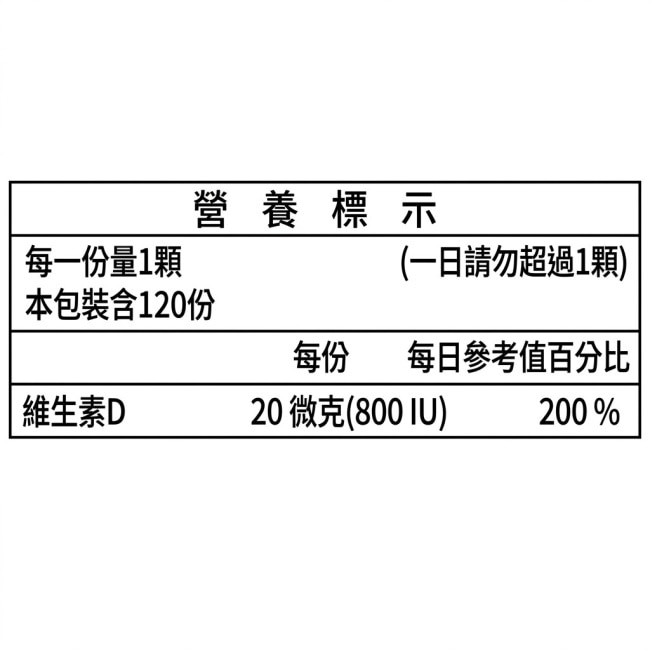 合斯康非活性維生素D3 800IU晶球軟膠囊120粒 image