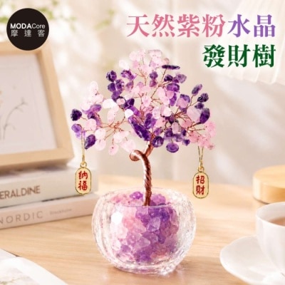 Modacore - 摩達客 天然紫粉水晶發財樹招財納福掛飾透明盆底 寓意智慧人緣親和力 質感居家招福擺飾 image