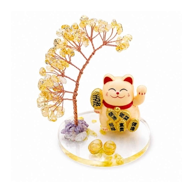 摩達客 天然黃水晶發財樹開運招財貓金元寶底座 寓意自信開運招財 質感居家招福擺飾 image