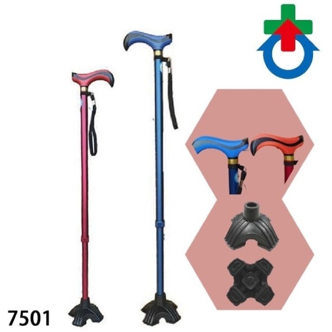 杏華醫療用手杖(未滅菌) 軟墊舒適握把 四爪腳墊 單手拐 紅(TOP-7501) image
