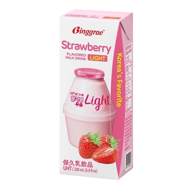 Binggrae Light草莓風味保久乳飲品200ML image