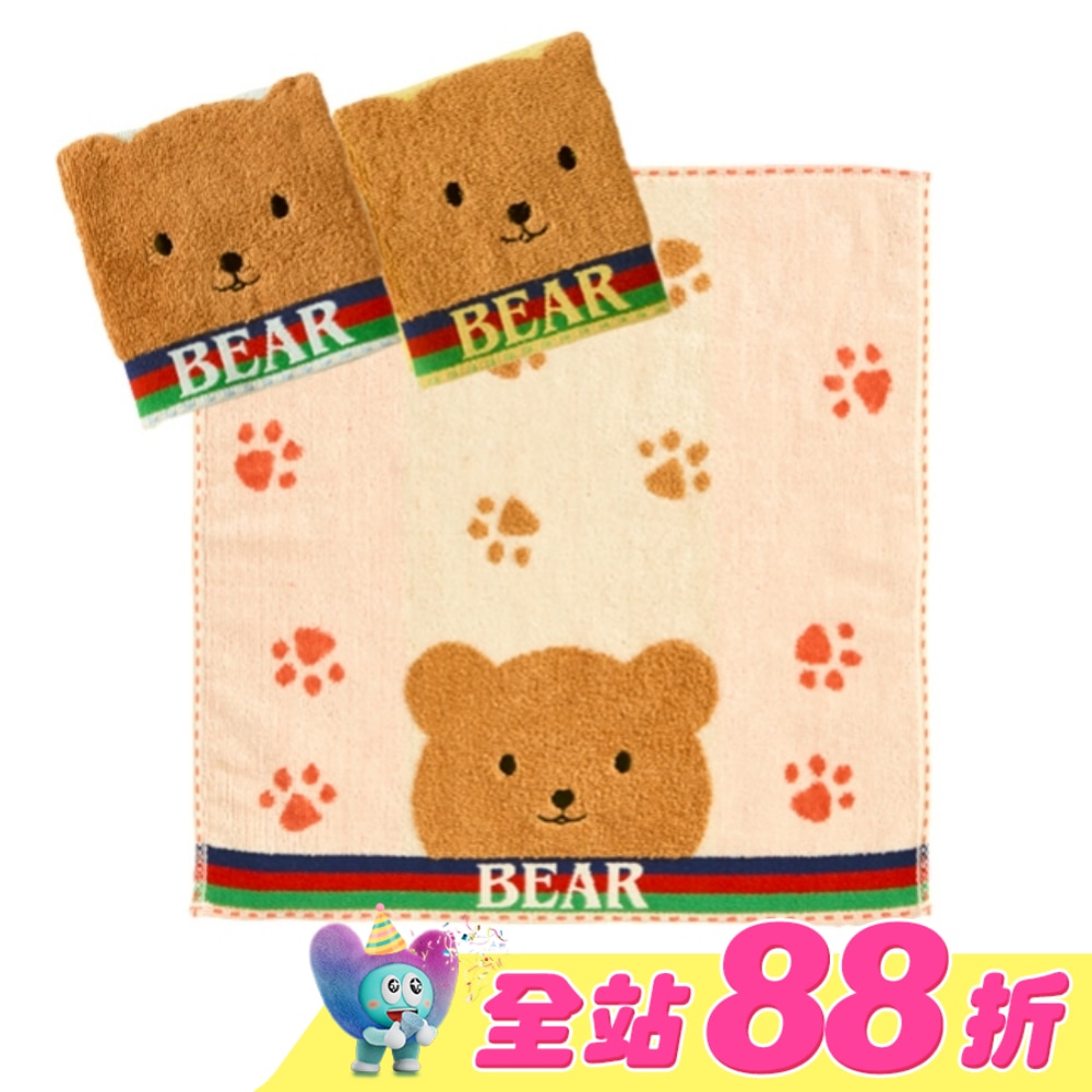 腳印熊方巾【顏色隨機出貨】