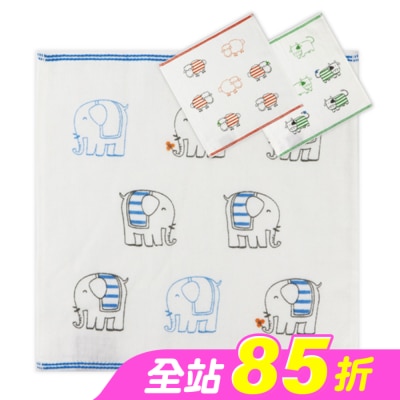 Miine - 動物家族紗布手巾【顏色隨機出貨】