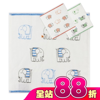 Miine - 動物家族紗布手巾【顏色隨機出貨】