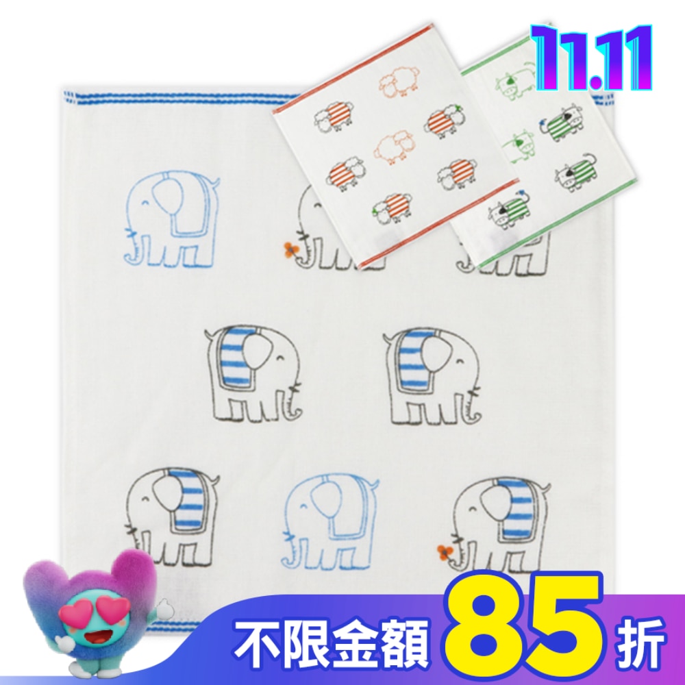 動物家族紗布手巾【顏色隨機出貨】