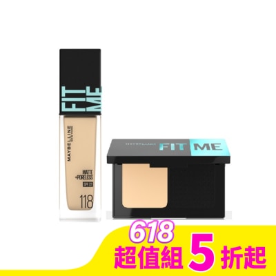Maybelline 媚比琳 媚比琳 FIT ME零瑕美肌組 (粉底液#118+嫩粉餅#118)