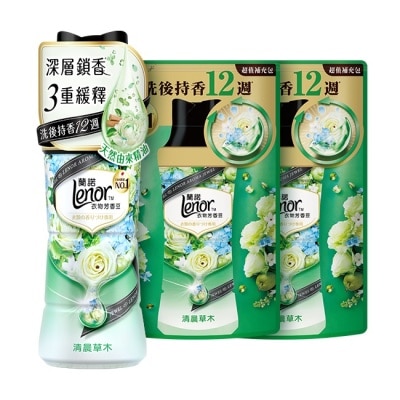 Lenor蘭諾 LENOR蘭諾衣物芳香豆清晨草木瓶裝520ml*1+補充包455ml*2