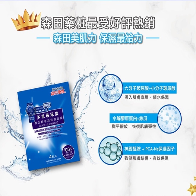 森田藥粧多重玻尿酸複合精華高保濕面膜4入*6