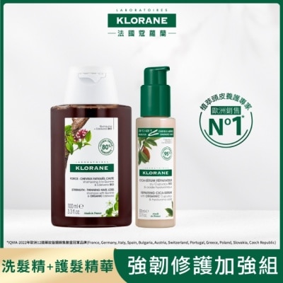 KLORANE蔻蘿蘭 蔻蘿蘭養髮強韌洗髮精100ml*1+蔻蘿蘭髮芯修護精華100ml*1