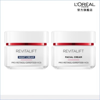 L`OREAL PARIS 巴黎萊雅 巴黎萊雅活力緊緻專研抗皺修護乳霜50ml+晚霜50ml