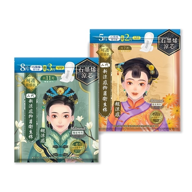 Mdmmd.抑菌衛生棉超涼感石墨烯一般型24.5cm 11片*6+夜用加長型41cm 7片*6