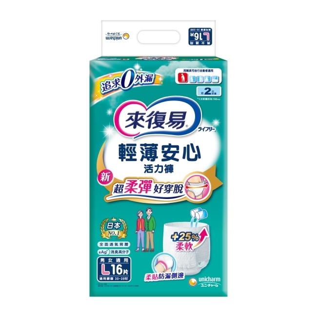 來復易輕薄安心活力褲 L 16片*4包