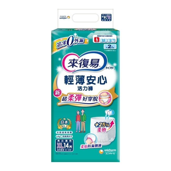來復易輕薄安心活力褲 XL 14片*4包
