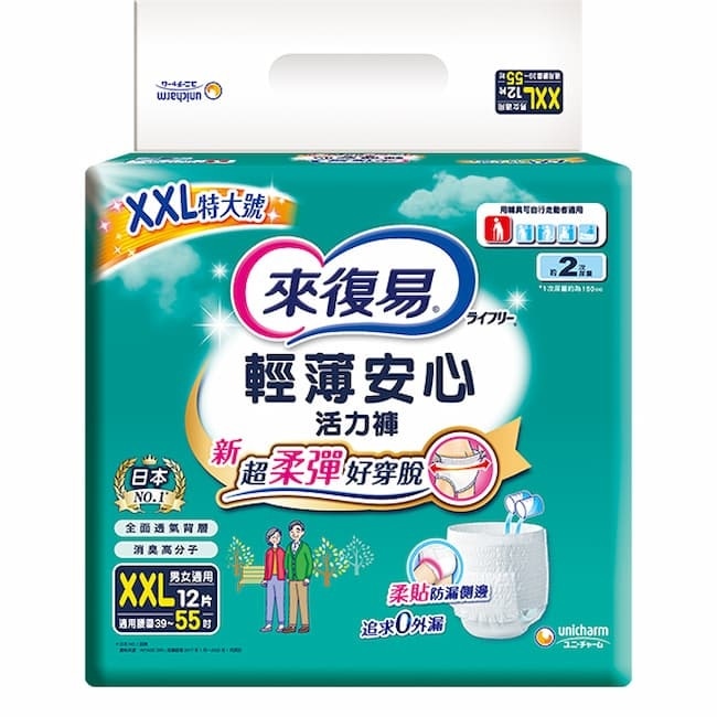 來復易輕薄安心活力褲 XXL 12片*4包