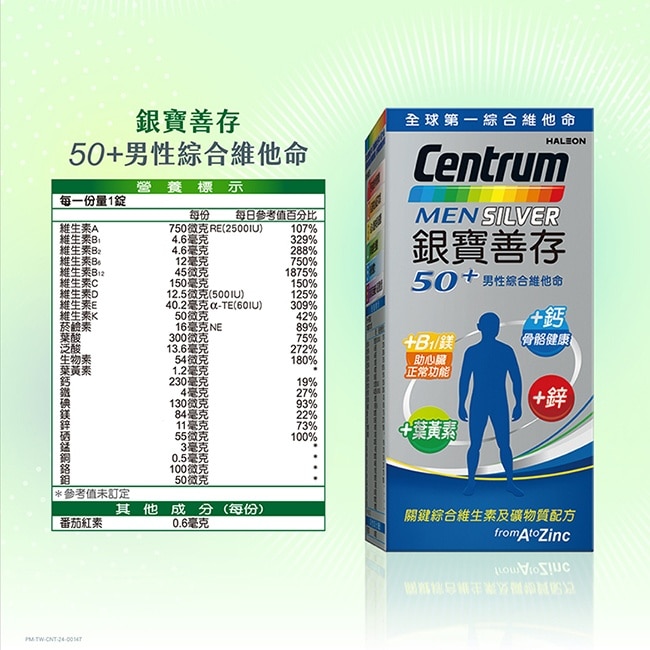 銀寶善存男性綜合維他命 120錠*1+善存葉黃素20毫克60粒*1