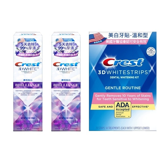 Crest 3D White美白牙貼14次*1+Crest極致鑽白牙膏 鑽亮炫白*2 image