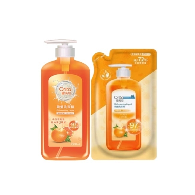 歐芮坦碗盤洗潔精組合包(淨味柑橘)1000ml+補充包800ml