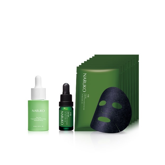 NARUKO茶樹平滑肌買1送2組(三酸安瓶精華30ml 贈美白寶10ml+黑面膜8入)