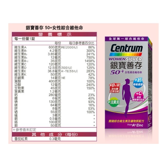 銀寶善存女性綜合維他命 120錠*2