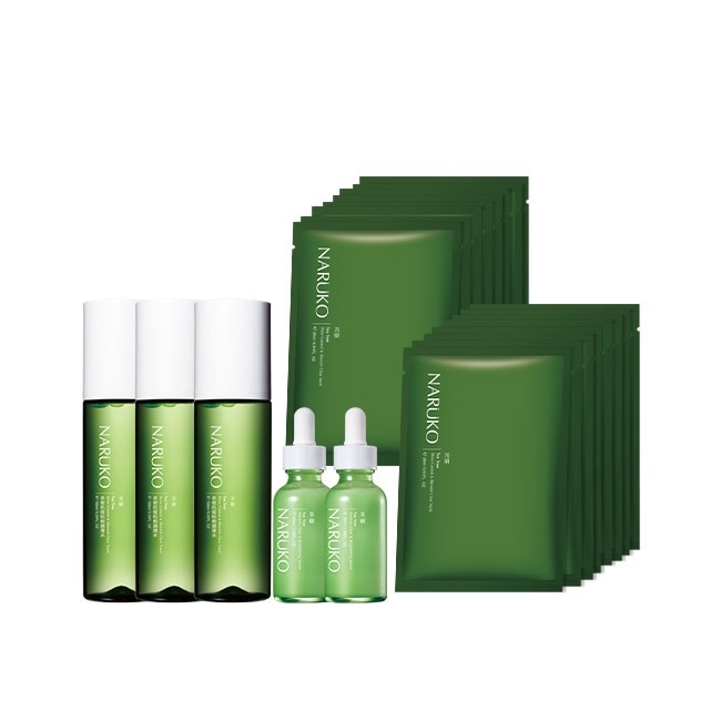 NARUKO茶樹油田肌美白囤貨7件組(調理水150ml x3+美白精華30ml x2+黑面膜8入x2)