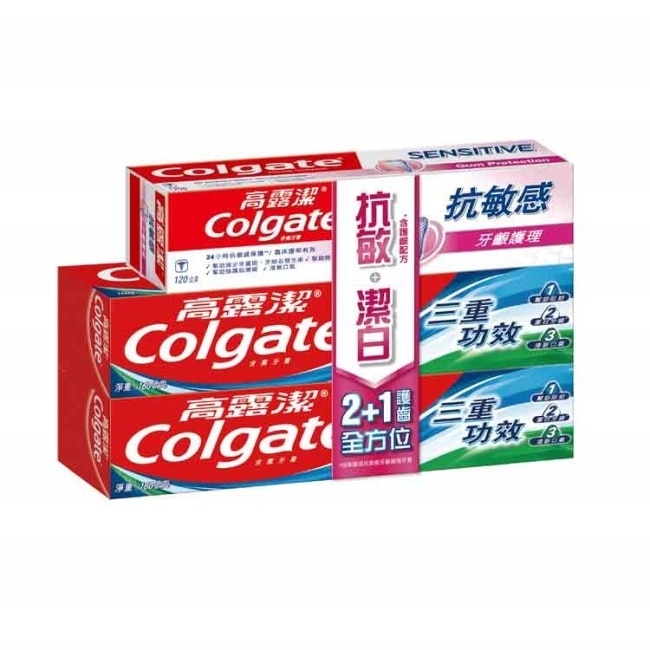 高露潔colgate 高露潔三重功效+抗敏感牙齦護理牙膏2+1超值組*3入組