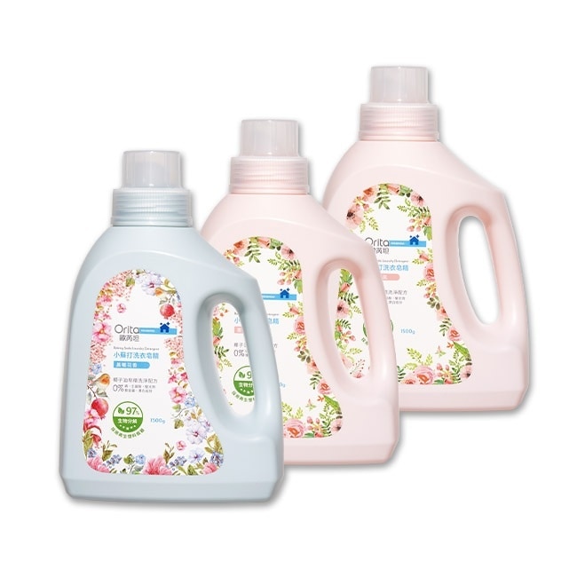 歐芮坦小蘇打洗衣皂精熱銷組(薔薇香氛1500g*2+晨曦花香1500g*1)