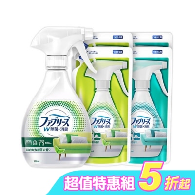 日本風倍清 - 風倍清織物除菌消臭囤貨組(高效370ml*1瓶+320ml高效*2+綠茶*2)