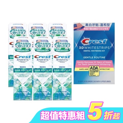 美國 CREST - 【Crest極致鑽白熱銷組】Crest美白牙貼+鑽感薄荷牙膏110g*6