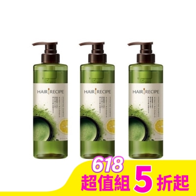 HAIRRECIPE Hair Recipe 日本髮的食譜/髮的料理綠茶柚子淨油保濕水感洗髮露 530ml *3