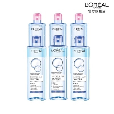 L`OREAL PARIS 巴黎萊雅 巴黎萊雅三合一卸妝潔顏水(深層極淨型) 400ml*3+保濕型400ml *3