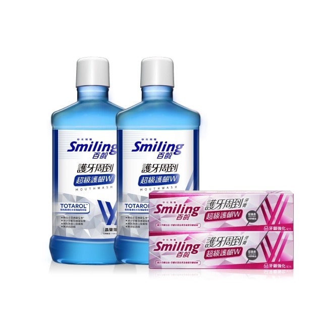 百齡漱口水-晶鹽薄荷750ml*2+百齡牙膏-超級護齦W-牙齦強化配方110g*2
