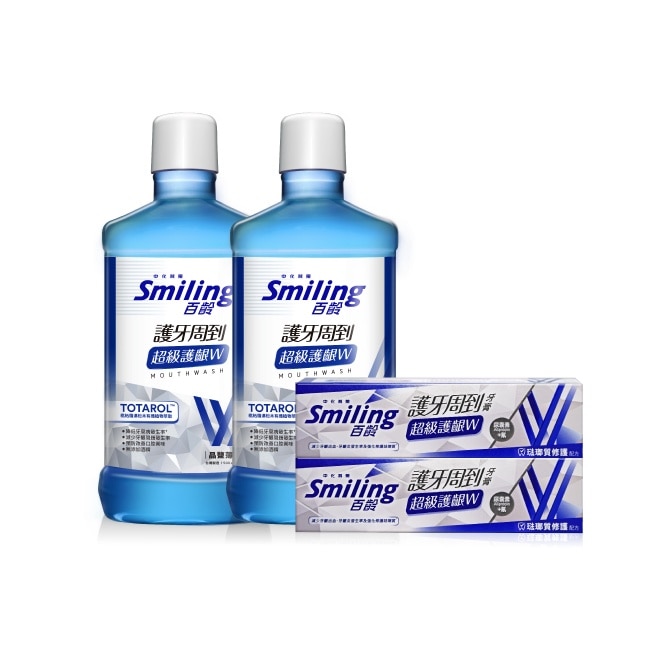 百齡漱口水-晶鹽薄荷750ml*2+百齡牙膏-超級護齦W-琺瑯質修護配方110g*2